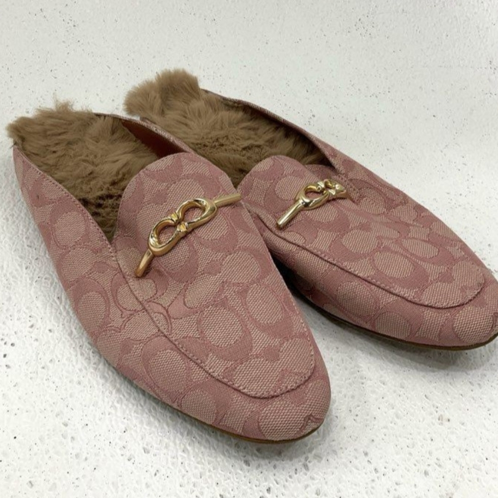 Coach Designer Pink Signature Canvas Fur Lined Sienna Slides Loafers Size 9B - Picture 8 of 11